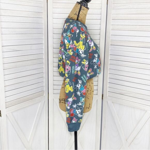Disney Mickey Mouse And Friends Crop Sweatshirt Gray Multi Medium - Picture 3 of 12